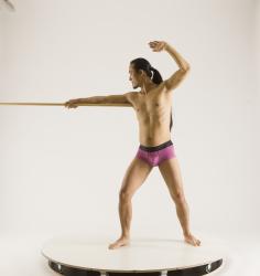 Man Adult Athletic Fighting with spear Standing poses Underwear Asian